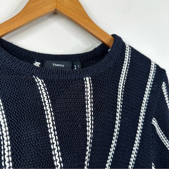 Theory Emmeris Ibisco Sweater Womens M Navy Striped Cotton Knit Short Sleeve Top - Picture 8 of 9